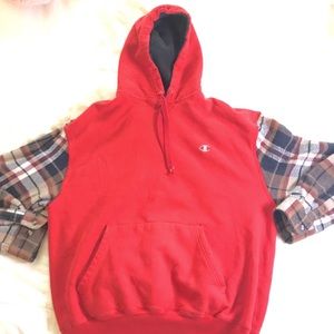 Custom vintage Champion hoodie w/ flannel sleeves